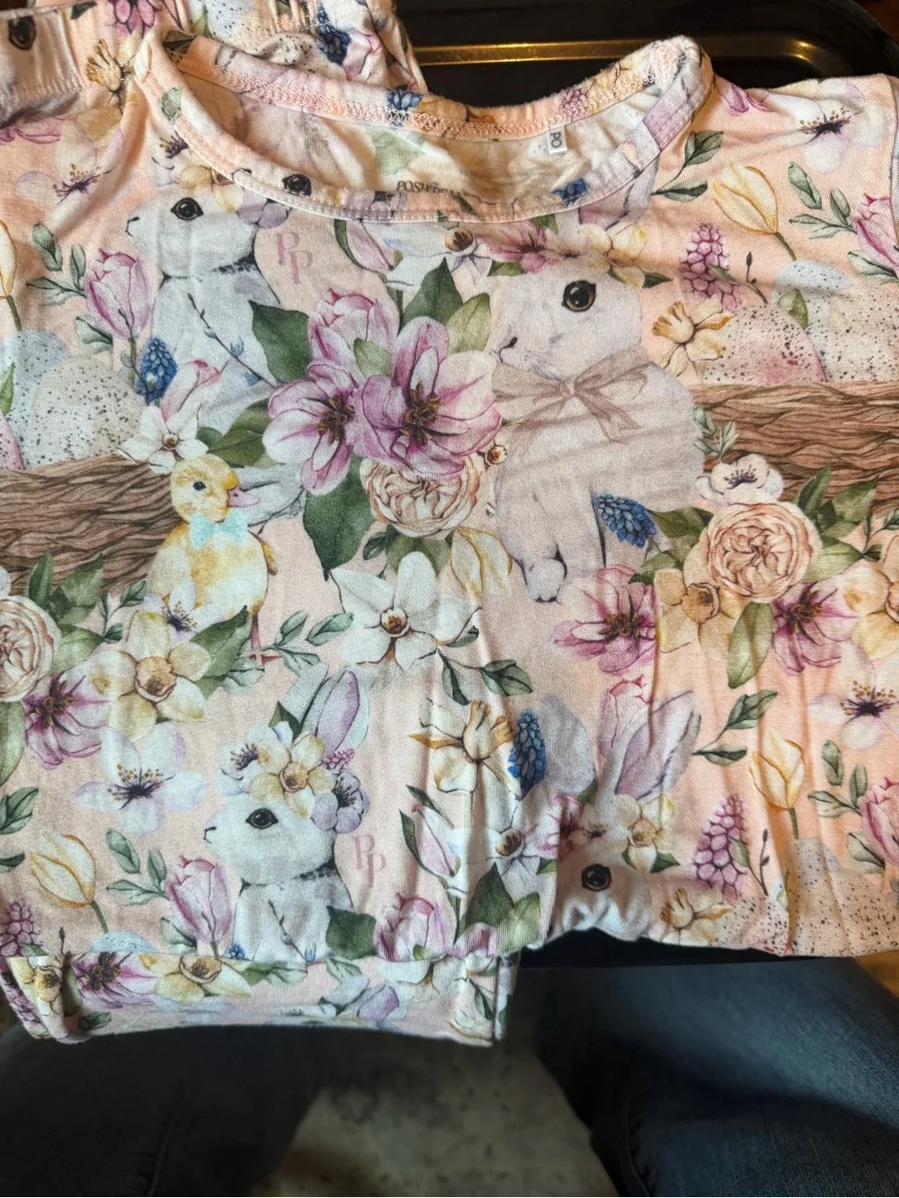 Bunny & Duck Print Soft Knit Top - Pastel Garden Colors